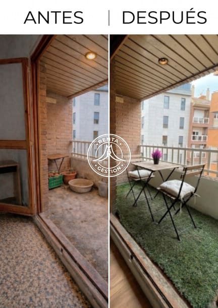 Antes y después de la reforma de una terraza en un piso en Zaragoza