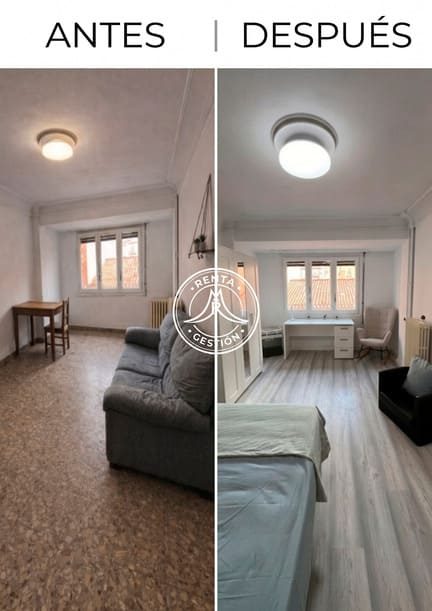 Antes y después de la reforma de un salón en un piso en Zaragoza